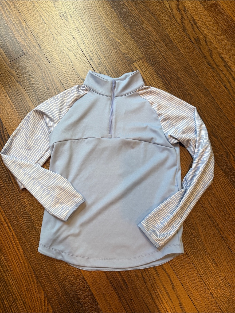 Light Blue Quarter-Zip Golf Pullover with Striped Sleeves